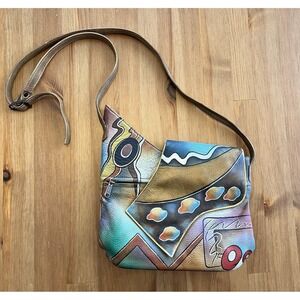 Anuschka Purse Handbag Leather Hand Painted Boho Art To Wear Abstract Funky